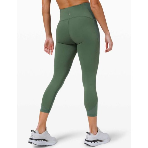 Lululemon Uncovered Strength High-Rise Algae Green Mesh Cut-Outs Olive Tights 4 - Picture 2 of 10